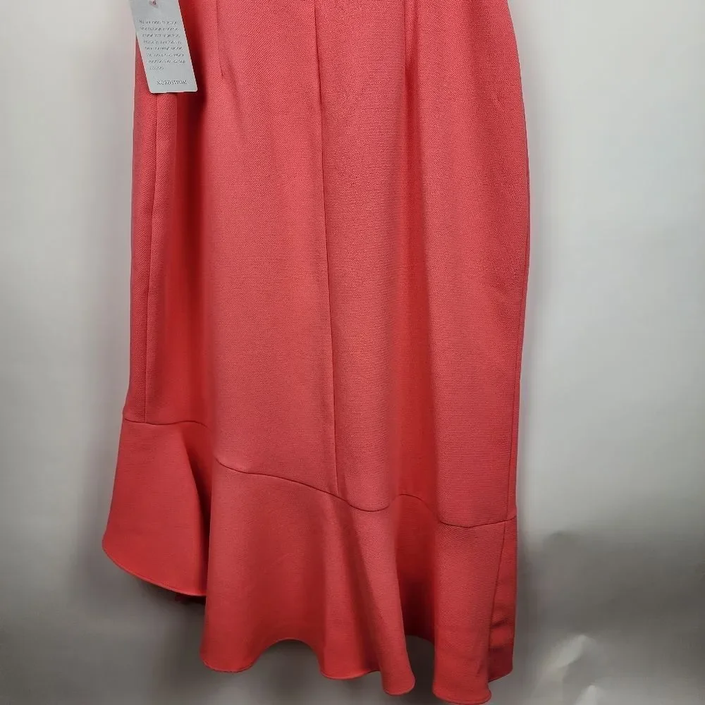 XSCAPE WOMENS 14 Double Strap Crepe Dress Coral HI LOW SLEEVELESS RUFFLE NWT NEW - Picture 11 of 11